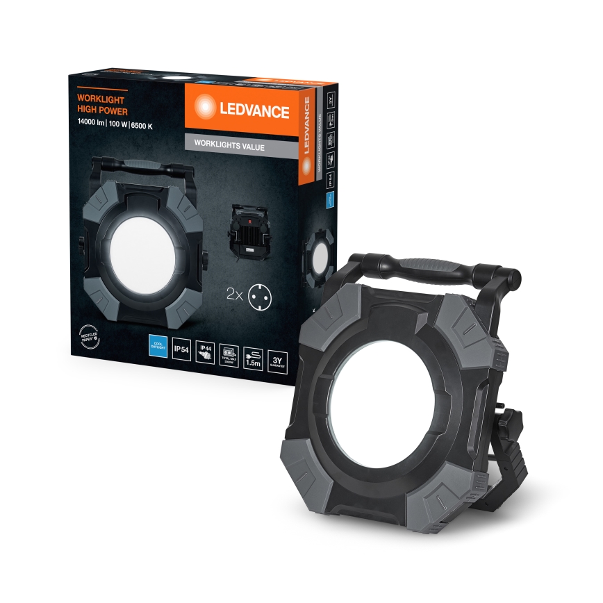 Ledvance - LED állítható fényerejű munkalámpa 2 aljzattal WORKLIGHT VALUE LED/100W/230V IP54