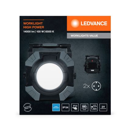 Ledvance - LED állítható fényerejű munkalámpa 2 aljzattal WORKLIGHT VALUE LED/100W/230V IP54
