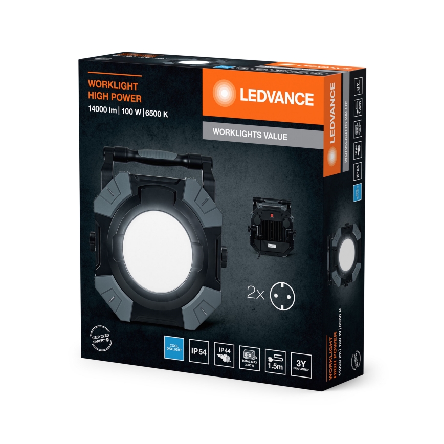 Ledvance - LED állítható fényerejű munkalámpa 2 aljzattal WORKLIGHT VALUE LED/100W/230V IP54