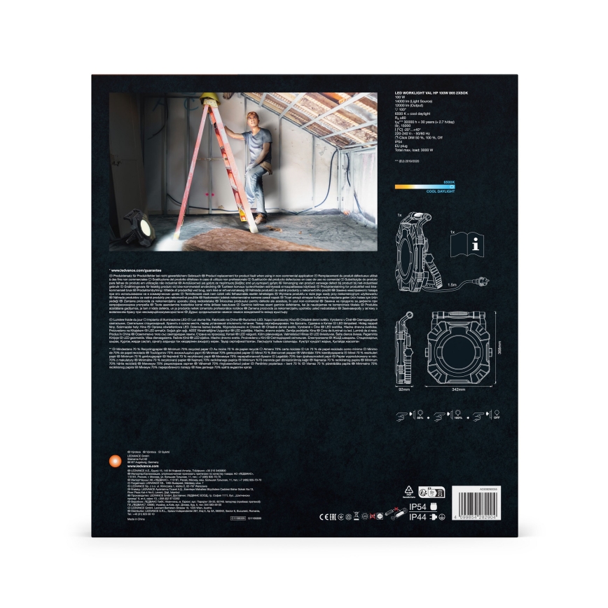 Ledvance - LED állítható fényerejű munkalámpa 2 aljzattal WORKLIGHT VALUE LED/100W/230V IP54