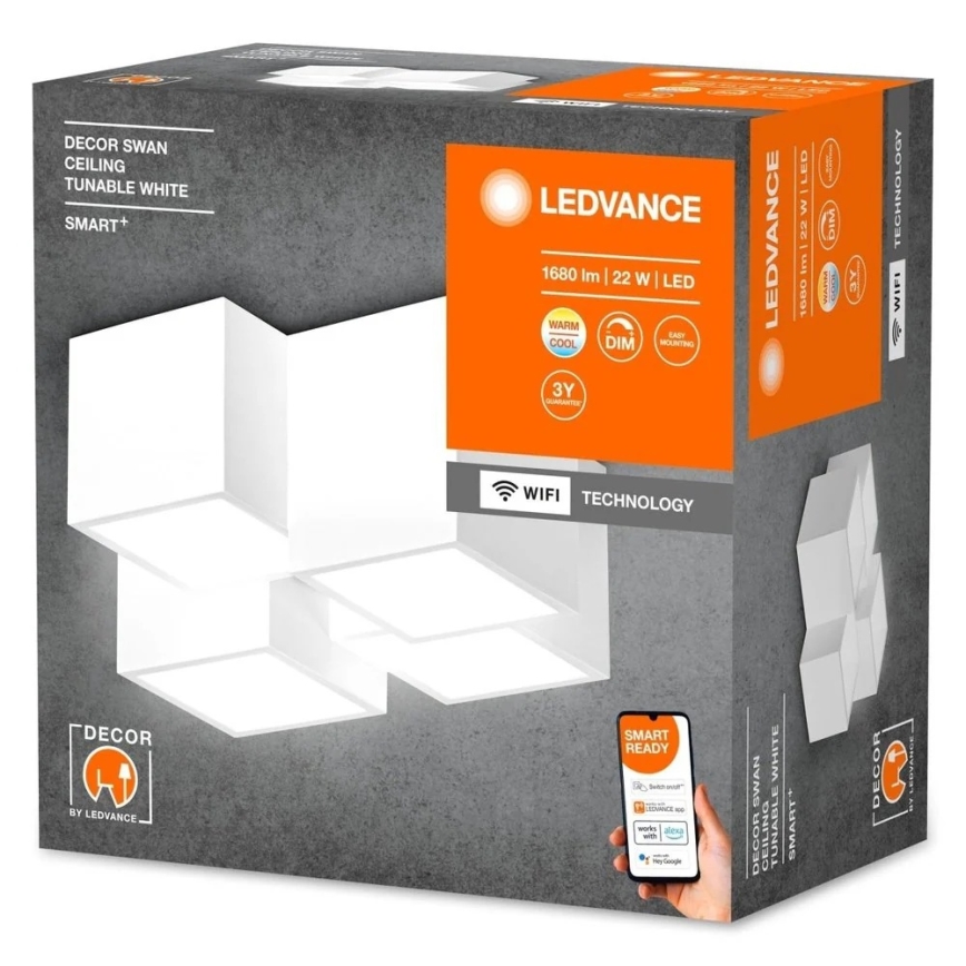 Ledvance - DECOR SWAN LED dimmelhető mennyezeti lámpatest, 22 W, 230 V, 3000–6500 K, Wi‑Fi (Tuya)