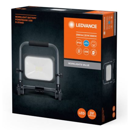 Ledvance - LED Dimmelhető kültéri újratölthető reflektor WORKLIGHT BATTERY LED/20W/5V 2200 mAh IP54