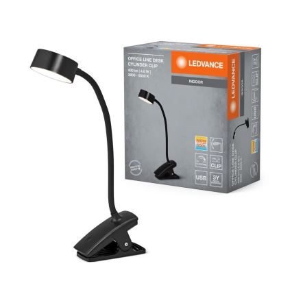 Ledvance - LED-es, dimmelhető, érintős asztali lámpa csíptetővel CYLINDER LED/4,8W/5V 3000-6500K fekete