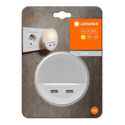 Ledvance - LED konnektoros éjszakai lámpa érzékelővel LUNETTA 2xUSB LED/13W/230V