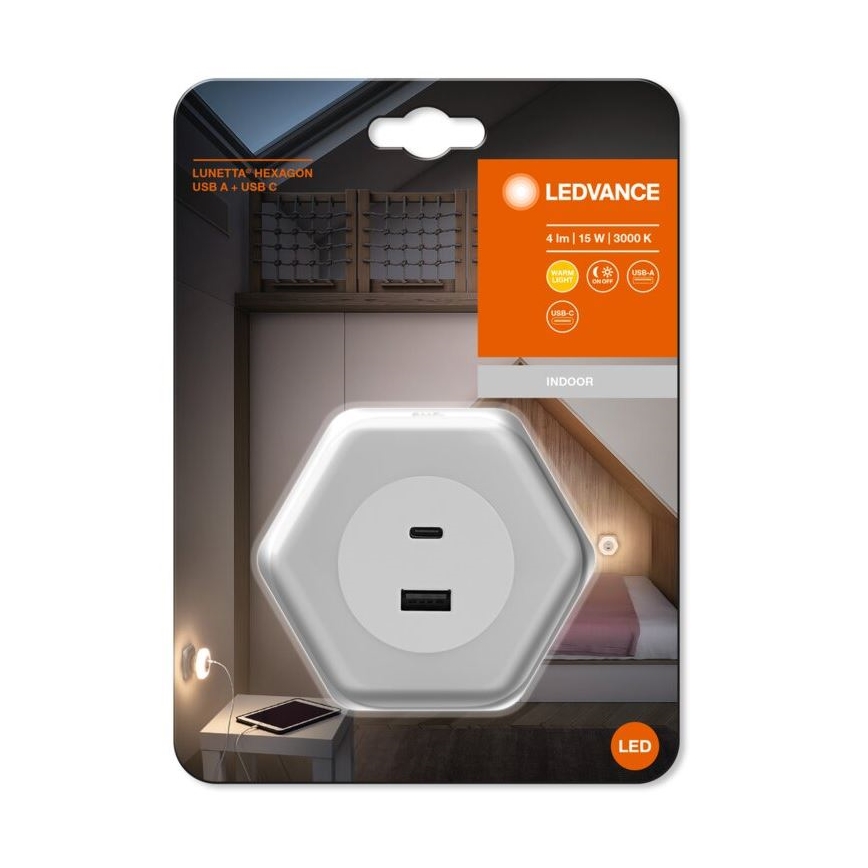 Ledvance - LED Konnektoros orientációs fény USB-vel  LUNETTA LED/15W/230V