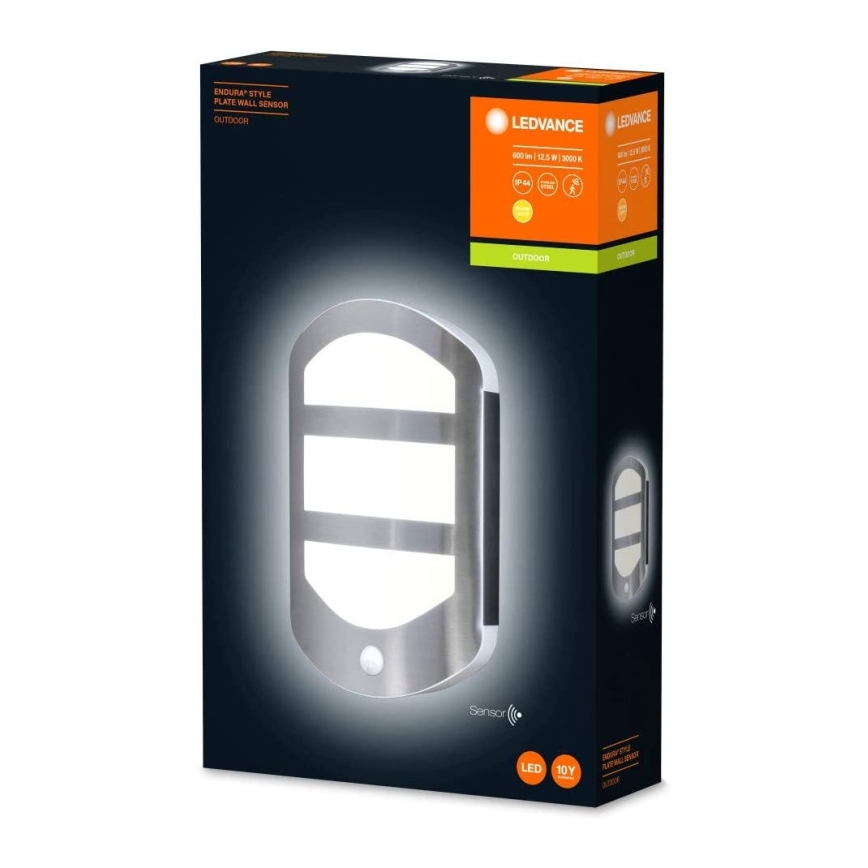 Ledvance - LED Kültéri fali lámpa érzékelővel PLATE LED/12,5W/230V IP44