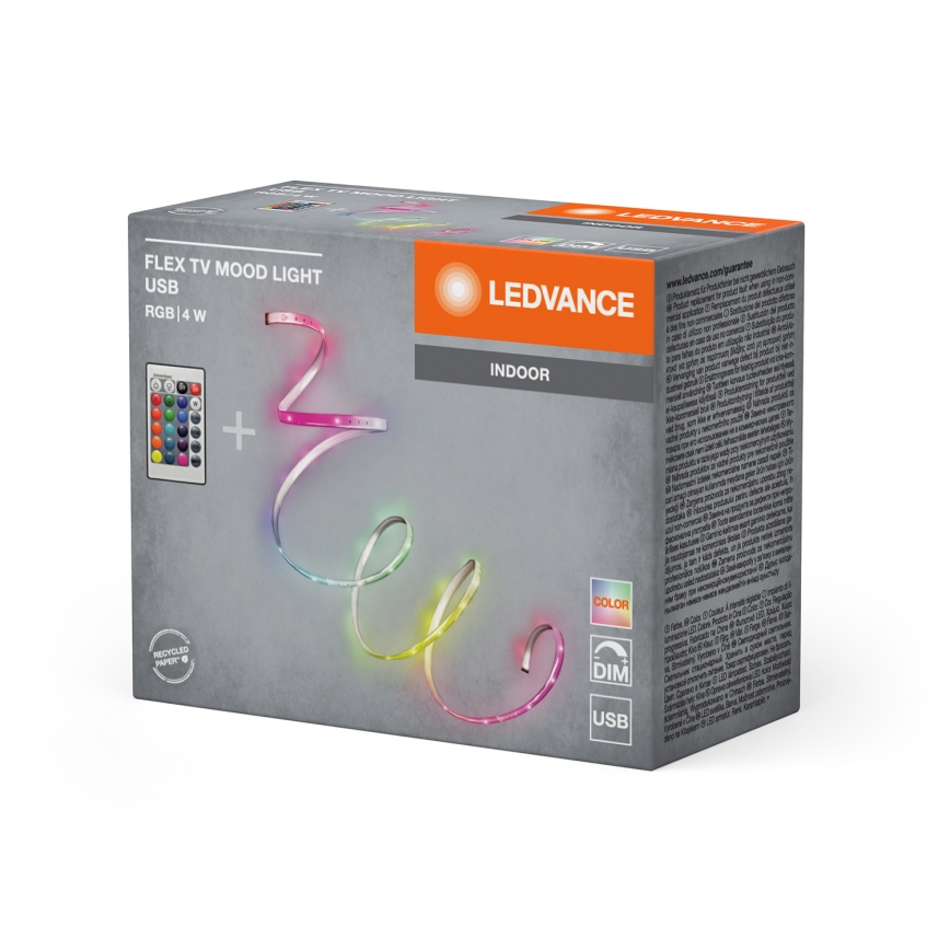 Ledvance - RGB LED fényerő-szabályozható szalag FLEX TV MOOD 1m LED/4W/5V + távirányító