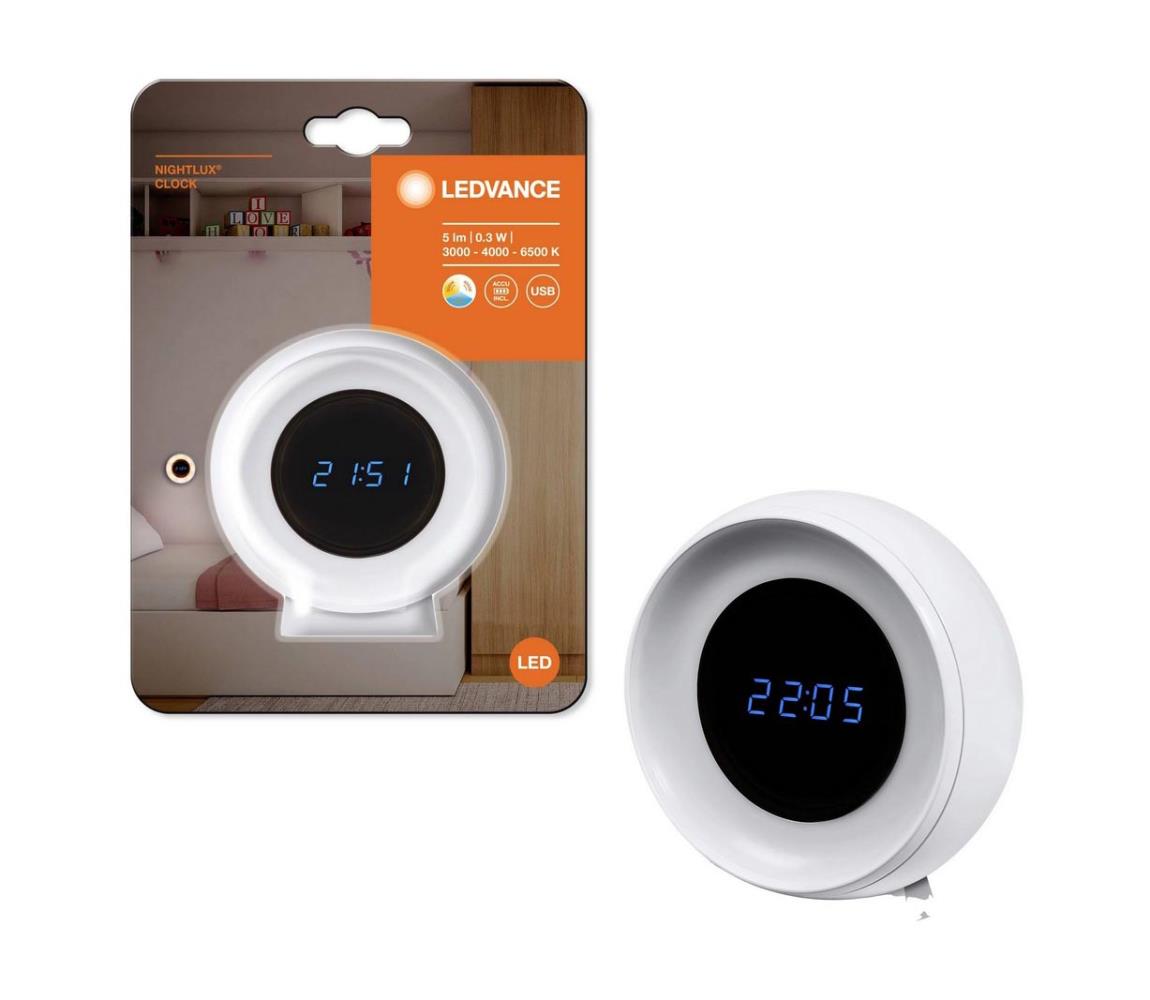 Ledvance NIGHTLUX LED digitális ébresztőóra, 0,3W, 5V, 3000/4000/6500K 8590828002178