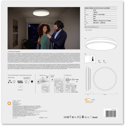 Ledvance - LED mennyezeti lámpa érzékelővel ORBIS LED/24W/230V 3000K