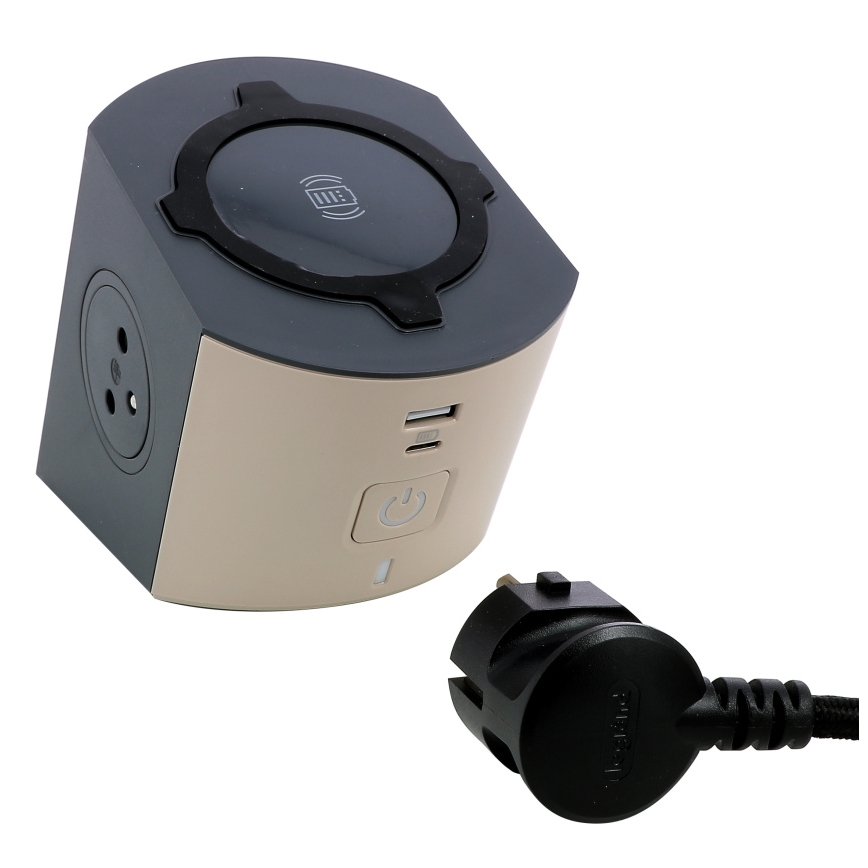 Legrand 049402 - Aljzatelosztó kapcsolóval 2Z Típus E + USB-A + USB-C és Vezeték nélküli töltés 10W 2m barna