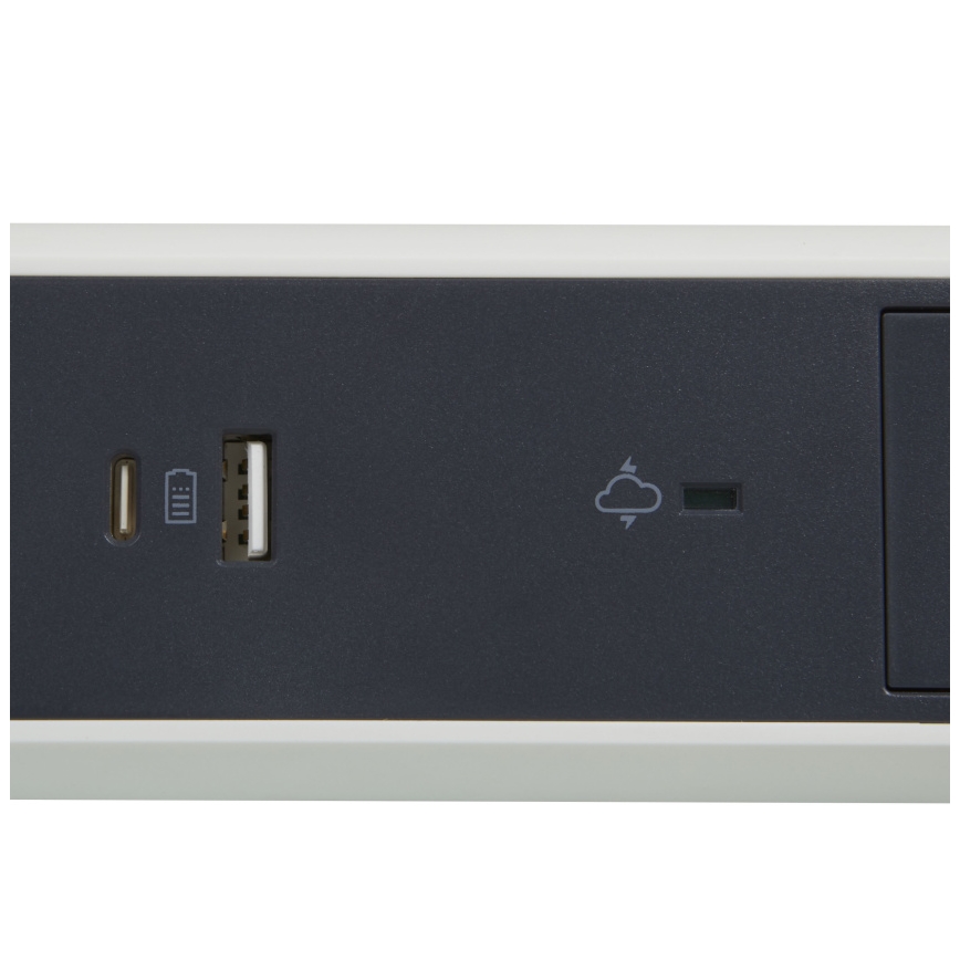 Legrand 049416 - Hosszabbító kapcsolóval 3Z Típus E + USB-A + USB-C 1,5m