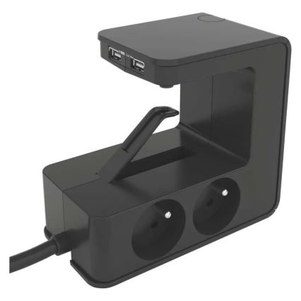 Legrand 050412 - Hosszabbító kábel kapcsolóval asztallaphoz 4Z Típus E + 2x USB-A 1,5m fekete