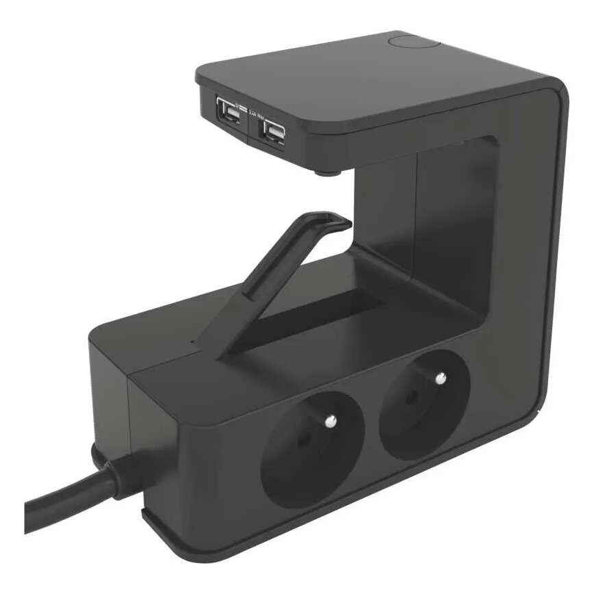 Legrand 050412 - Hosszabbító kábel kapcsolóval asztallaphoz 4Z Típus E + 2x USB-A 1,5m fekete