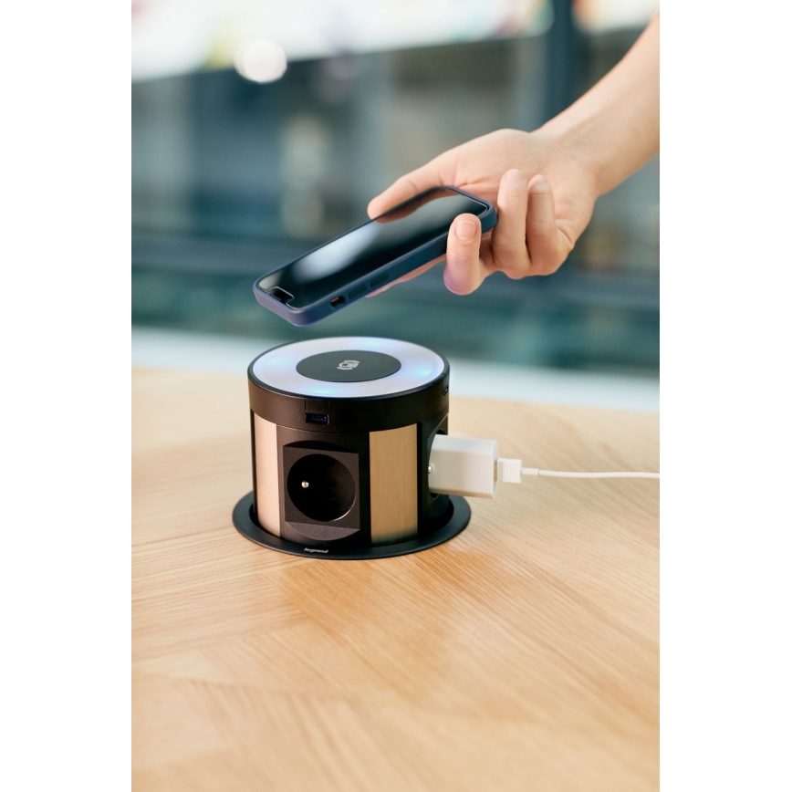 Legrand 654981 - Aljzatoszlop asztalokhoz 4x230V + 2xUSB-A + 2xUSB-C + Vezeték nélküli töltés