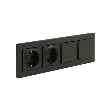 Legrand - Dupla háztartási SCHUKO aljzat és dupla egypólusú 1-es kapcsoló NILOE STEP kerettel 250V fekete