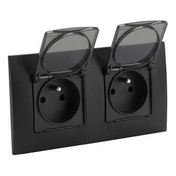 Legrand - Dupla kültéri aljzat 250V/16A NILOE IP44, kerettel, fekete