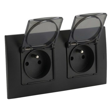 Legrand - Dupla kültéri dugalj NILOE 250V IP44 fekete