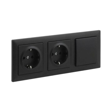 Legrand - Dupla SCHUKO háztartási konnektor és egypólusú kapcsoló 1-es kerettel SUNO 250V fekete