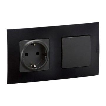 Legrand - Háztartási SCHUKO aljzat és lépcsőházi kapcsoló 6-os, NILOE kerettel, 250V, fekete