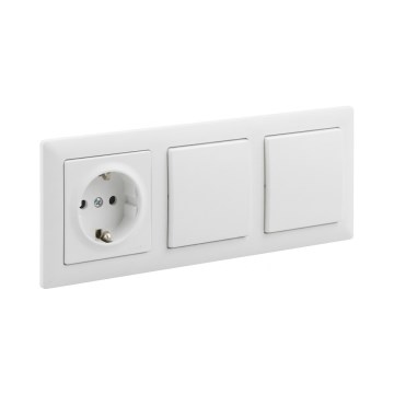 Legrand - Kettős egypólusú 1-es kapcsoló és SCHUKO lakossági aljzat, SUNO kerettel, 250V, fehér