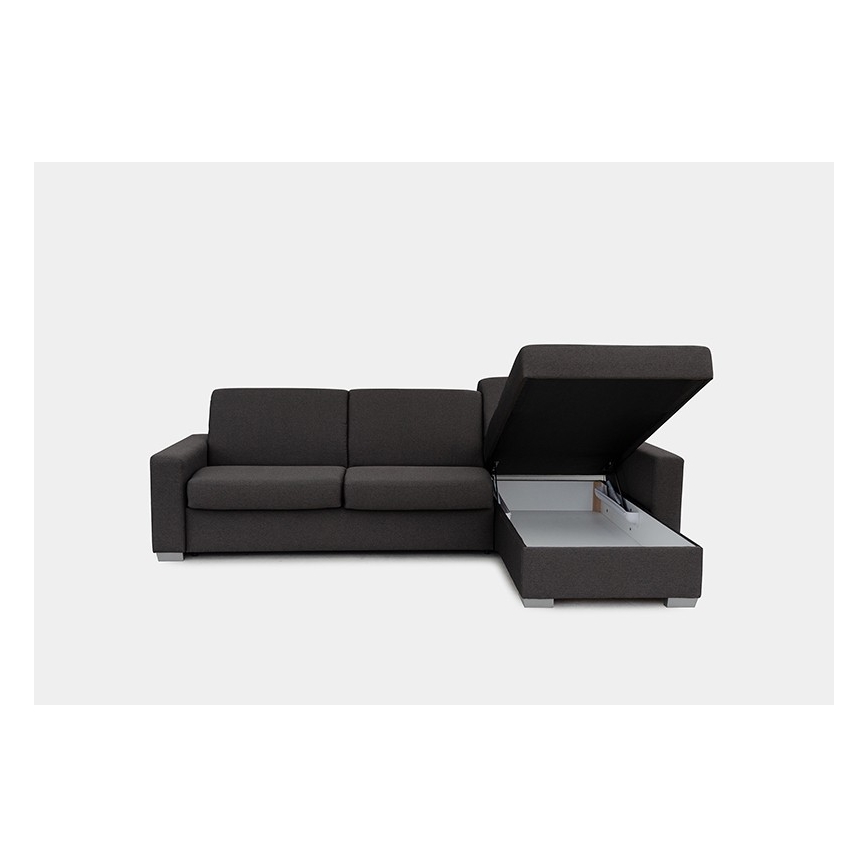 Ágyazható sarokkanapé mindennapi alváshoz, tárolóhellyel, L alakú, LEKA jobb oldali, barna