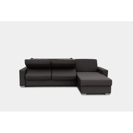 Ágyazható sarokkanapé mindennapi alváshoz, tárolóhellyel, L alakú, LEKA jobb oldali, barna