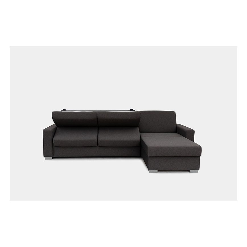 Ágyazható sarokkanapé mindennapi alváshoz, tárolóhellyel, L alakú, LEKA jobb oldali, barna