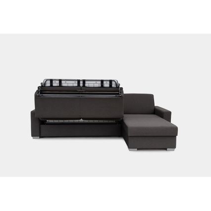 Ágyazható sarokkanapé mindennapi alváshoz, tárolóhellyel, L alakú, LEKA jobb oldali, barna