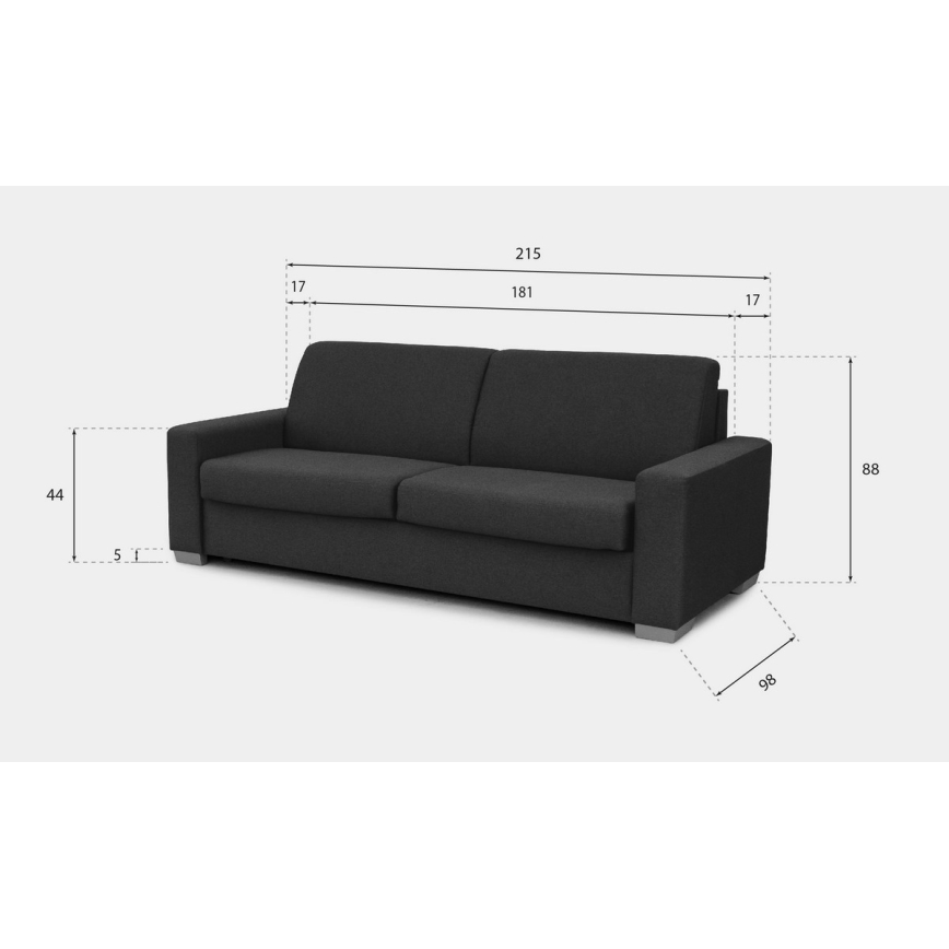 LEKA kihúzható, háromszemélyes kanapé mindennapi alváshoz, szürke