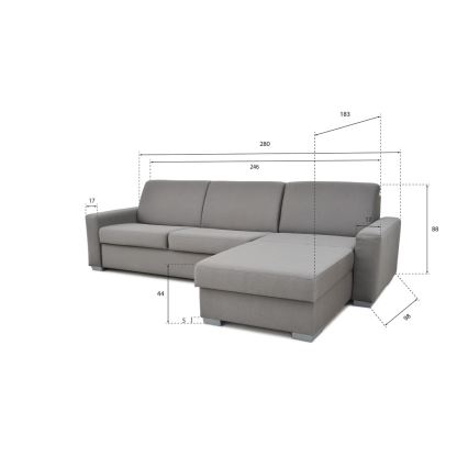 Kinyitható sarokkanapé mindennapi alváshoz, tárolóval, L alakú, LEKA jobb oldali, szürke