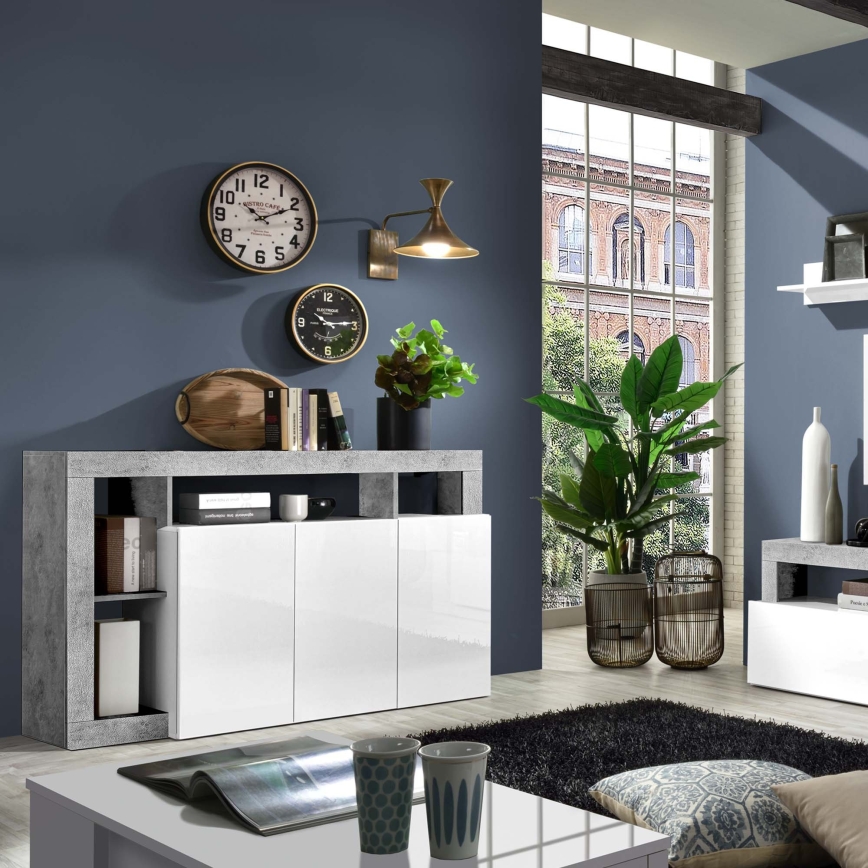 LENOR komód fehér/szürke beton