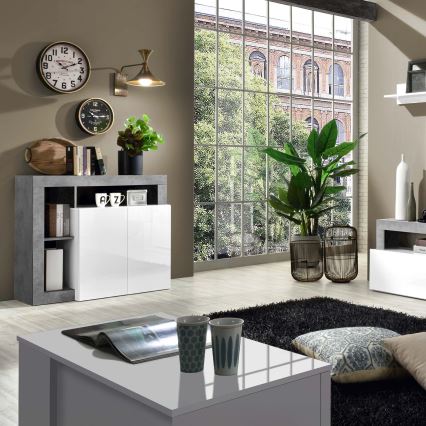 LENOR komód fehér/szürke betonhatású