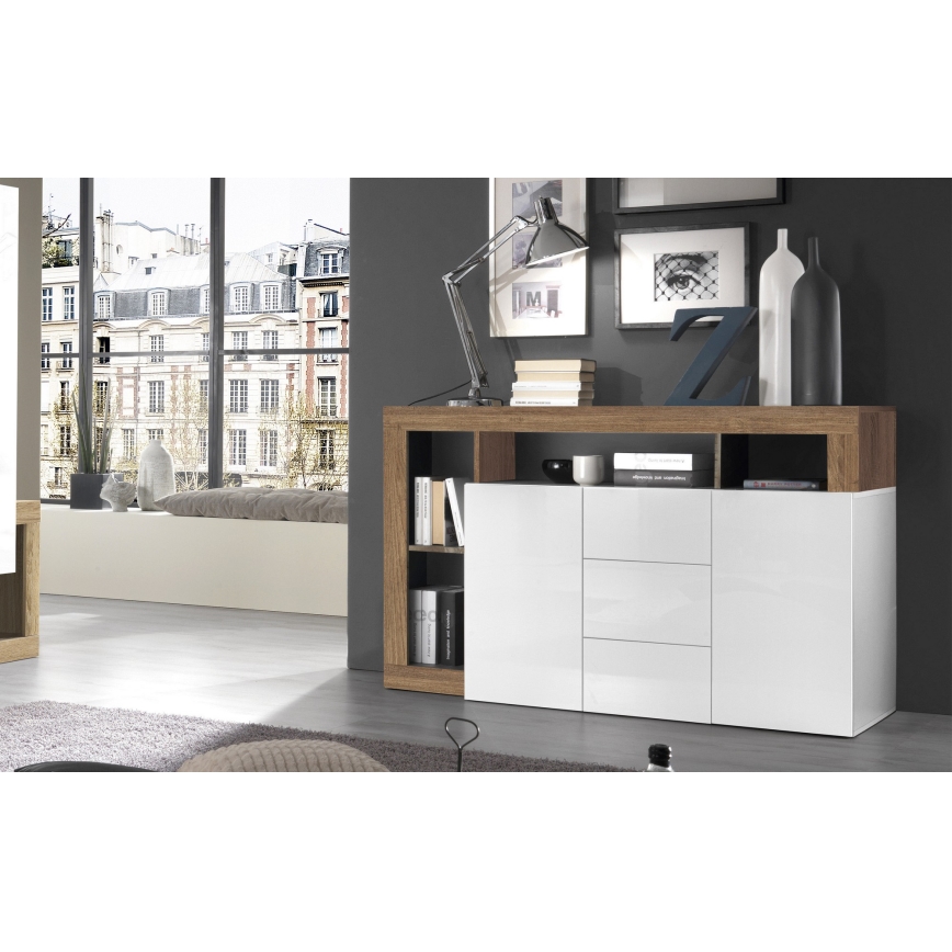 LENOR komód, fehér/tölgy