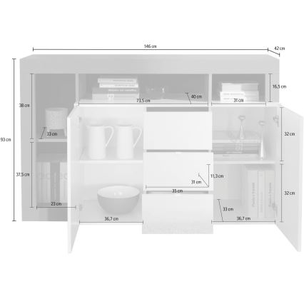 LENOR komód, fehér/tölgy