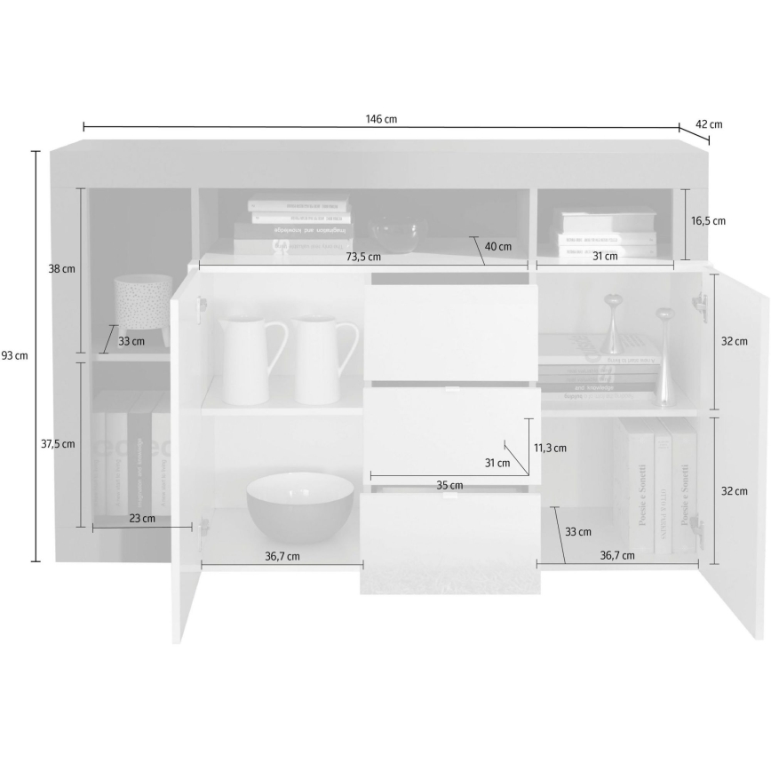 LENOR komód, fehér/tölgy