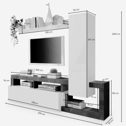 LENOR nappali szekrénysor fehér/antracit
