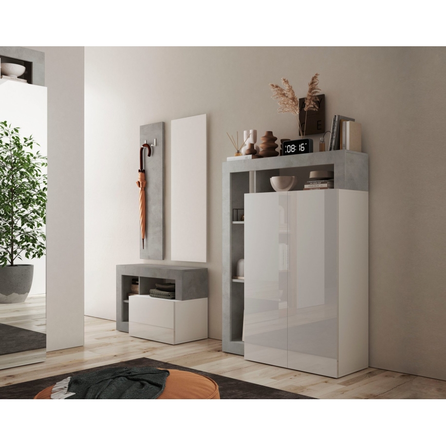 LENOR szekrény, fehér/betonhatású szürke