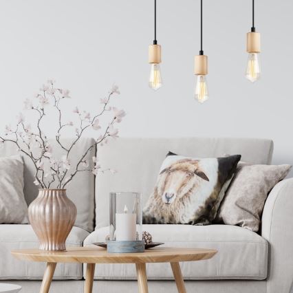 Leon függeszték 3xE27/60W/230V bükk kötéllel