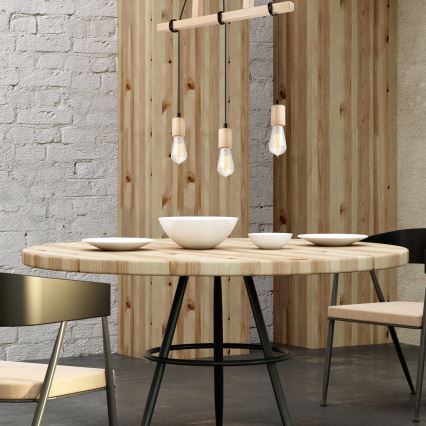 Leon függeszték 3xE27/60W/230V bükk kötéllel