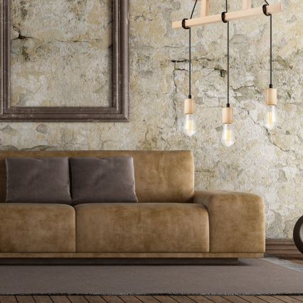 Leon függeszték 3xE27/60W/230V bükk kötéllel