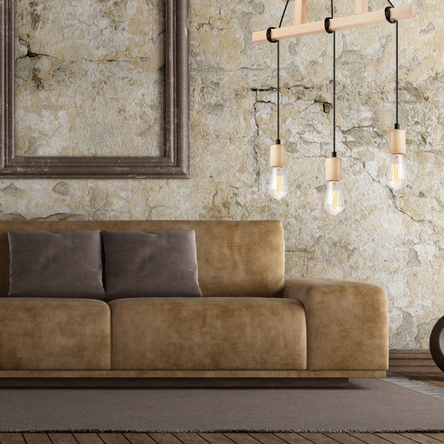 Leon függeszték 3xE27/60W/230V bükk kötéllel