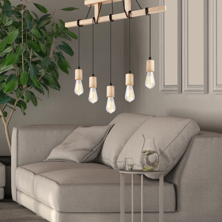 Leon függeszték 5xE27/60W/230V bükk kábellel