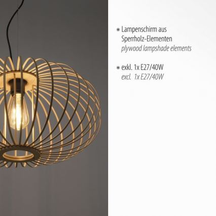 Leuchten Direkt 11409-79 - Csillár zsinóron RACOON 1xE27/40W/230V bambusz