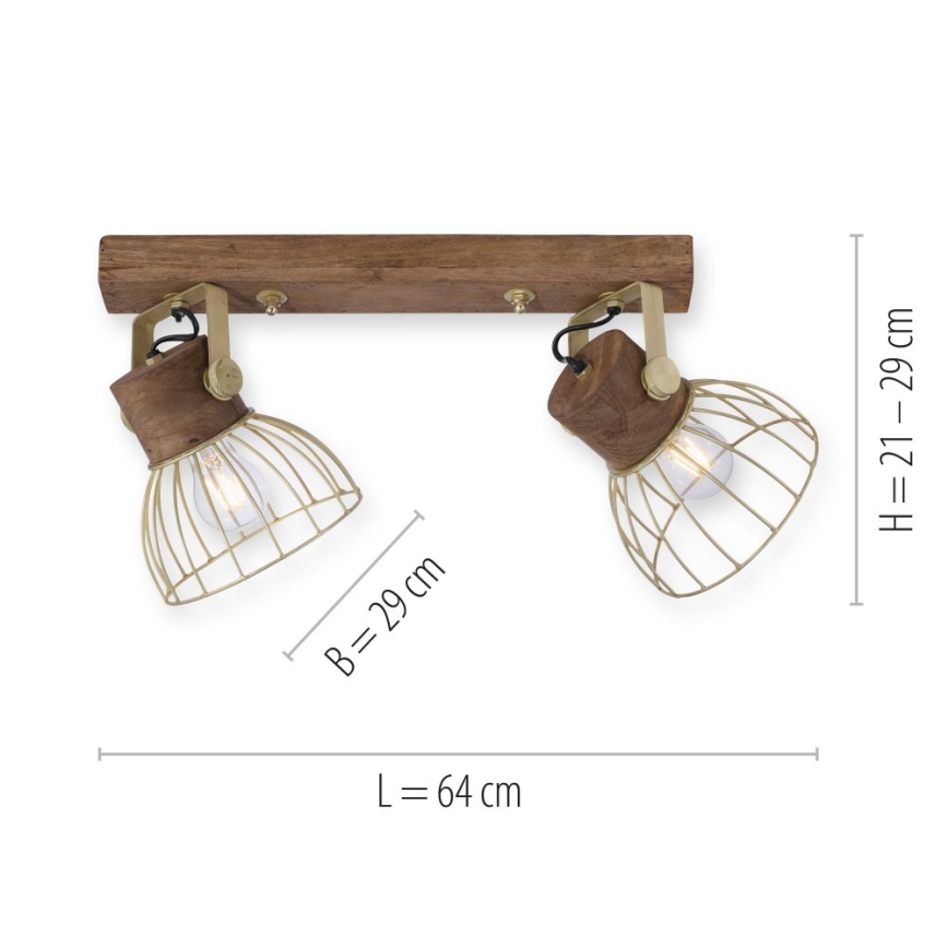 Leuchten Direkt 11487-60 - Spotlámpa ALAMI 2xE27/25W/230V mangó fa