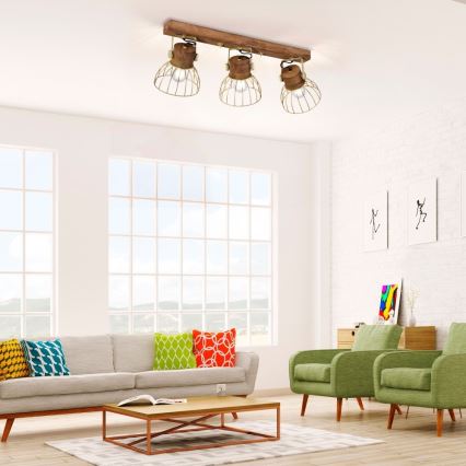 Leuchten Direkt 11488-60 - Spotlámpa ALAMI 3xE27/25W/230V mangó fa