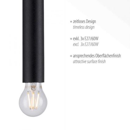 Leuchten Direkt 15618-18 - Csillár zsinóron BRUNA 3xE27/60W/230V fekete