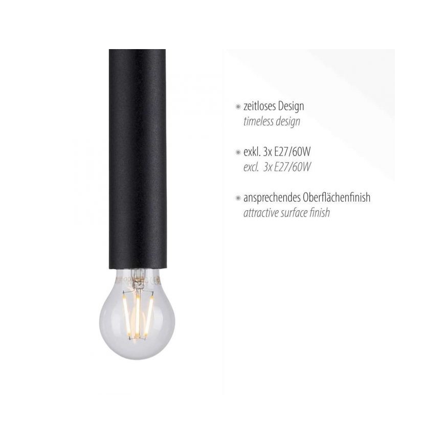 Leuchten Direkt 15618-18 - Csillár zsinóron BRUNA 3xE27/60W/230V fekete