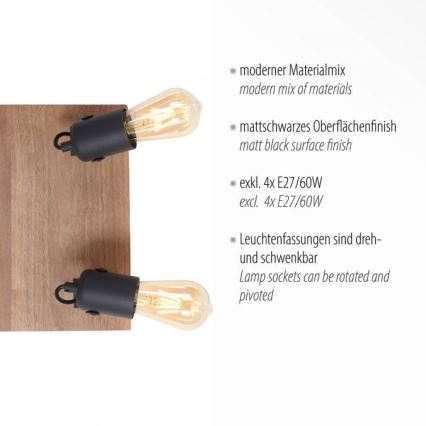 Leuchten Direkt 15634-18 - Spotlámpa CANOP 4xE27/60W/230V akác