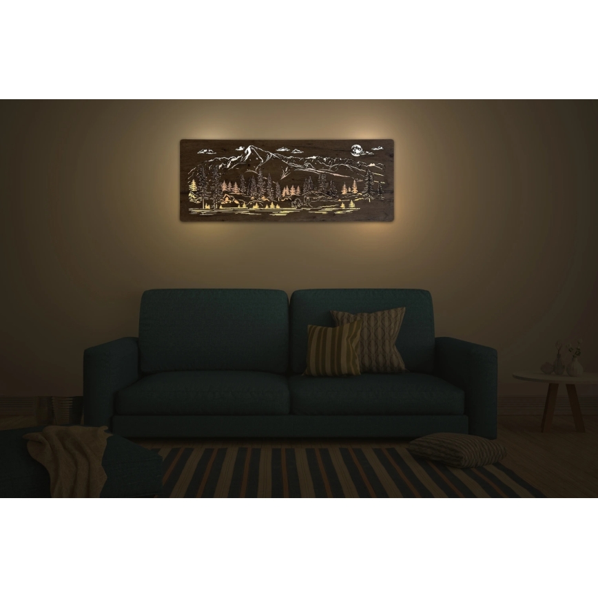 Li-Go 23521/OVL/DUB3 - LED fényerőszabályozható fali dekoráció LED/10W/5V 30000 mAh 130x50 cm tölgy/Hegyi kunyhó