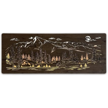 Li-Go 23521/OVL/DUB3 - LED fényerőszabályozható fali dekoráció LED/10W/5V 30000 mAh 130x50 cm tölgy/Hegyi kunyhó